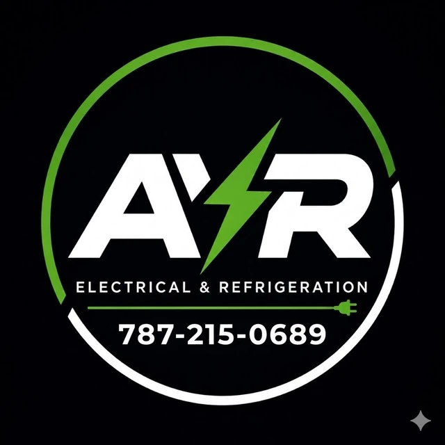 Logo de AYR Electrical & Refrigeration — emblema circular con un rayo verde partiendo la Y